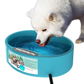 Heated Water Bowl for Dog & Cat, Outdoor Heated Dog Bowl Provides Drinkable Water & Food in Winter, Heated Pet Bowl for Outside, Smart Thermal-Dish for Rabbit, Chicken, Duck, Squirrel (96 OZ)