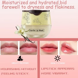 TIRDET 1 PCS Bee Lip Balm Honey Pot, Exfoliating Vanilla Sleeping Lip Mask Overnight with Sticks, Prevention Dry Hydrating and Crack Scrubs