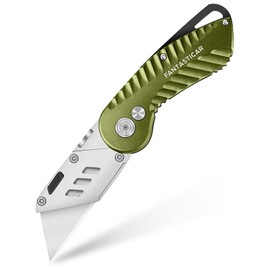 FantastiCAR Folding Utility Knife, Sturdy Metal Box Cutter with Extra 5 Blades, Quick Blade Change, and Preminium Gift Packaging, for Cardboard Opener, Paper Cutter (Retro Green)