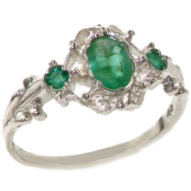 LetsBuyGold 925 Sterling Silver Natural Emerald Vintage Anniversary Ring - Size 8.5