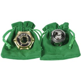 Deluxe Games and Puzzles Dice and Valve Hanayama, New 2022 Releases, Metal Brain Teaser Puzzles, 2 Green Velveteen/Red Satin Lined Drawstring Pouches, Bundled, New 2022 Releases