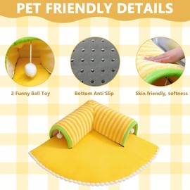 Acsist Guinea Pig Hideout, Washable Fleece Bunny Tunnel Tubes with Non-Slip Desgin Mat,Dwarf Rabbit Hideout,Small Animal Hideaway for Hamster Chinchilla Ferret Rats (Marigold Yellow)