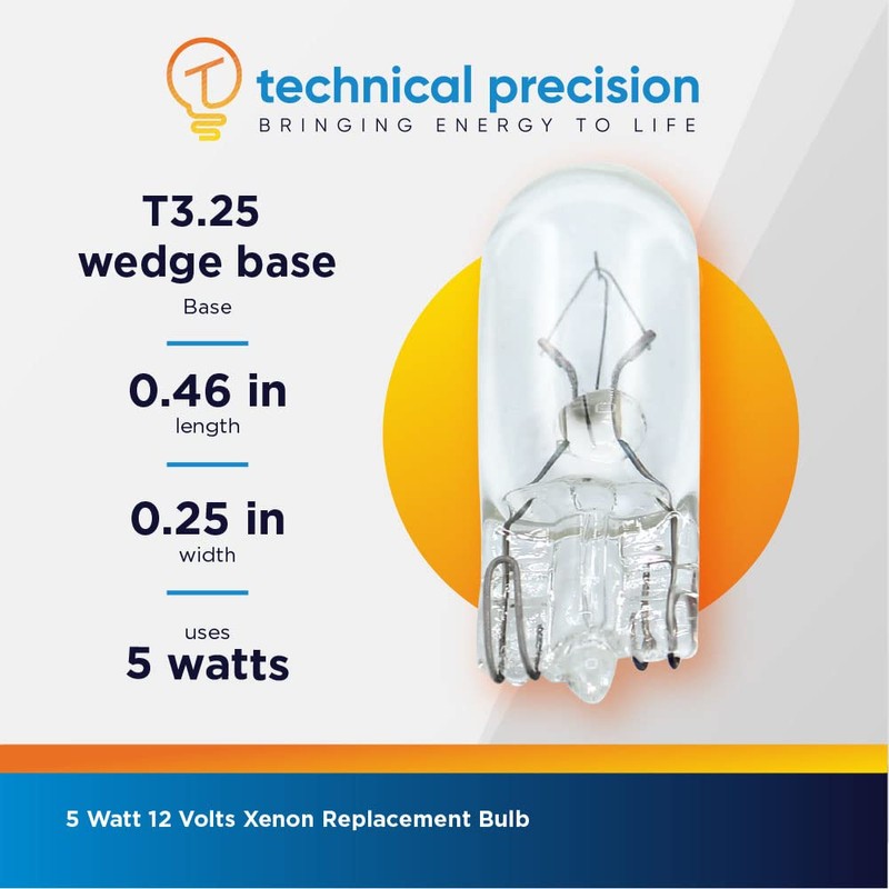 5 Watt Light Bulbs 12V Xenon Wedge Base T3.25 Replacement