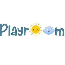 Playroom with Happy Sun and Smiling Cloud Vinyl Wall Decal - Entrance Banner Word Art for Kid's Play Room Wall Decoration - 20" x 4"