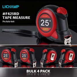 Lichamp Auto Lock Tape Measure 25FT 4 Pack, Retractable and Easy Read Measuring Tape Bulk Set with 1/8 inch Fraction, F4RD