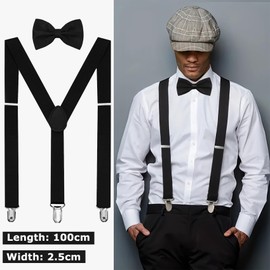 Gekamoyue Braces for Men, Men's Braces X Shape, 2.5 cm Suspenders, Adjustable Suspenders with Bow Tie, with 3 Strong Metal Clips, One Size for Men and Women