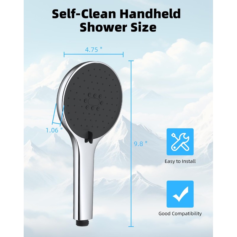 Hibbent 3 Function Shower Head,Self-Cleaning Nozzle Handheld Shower Head