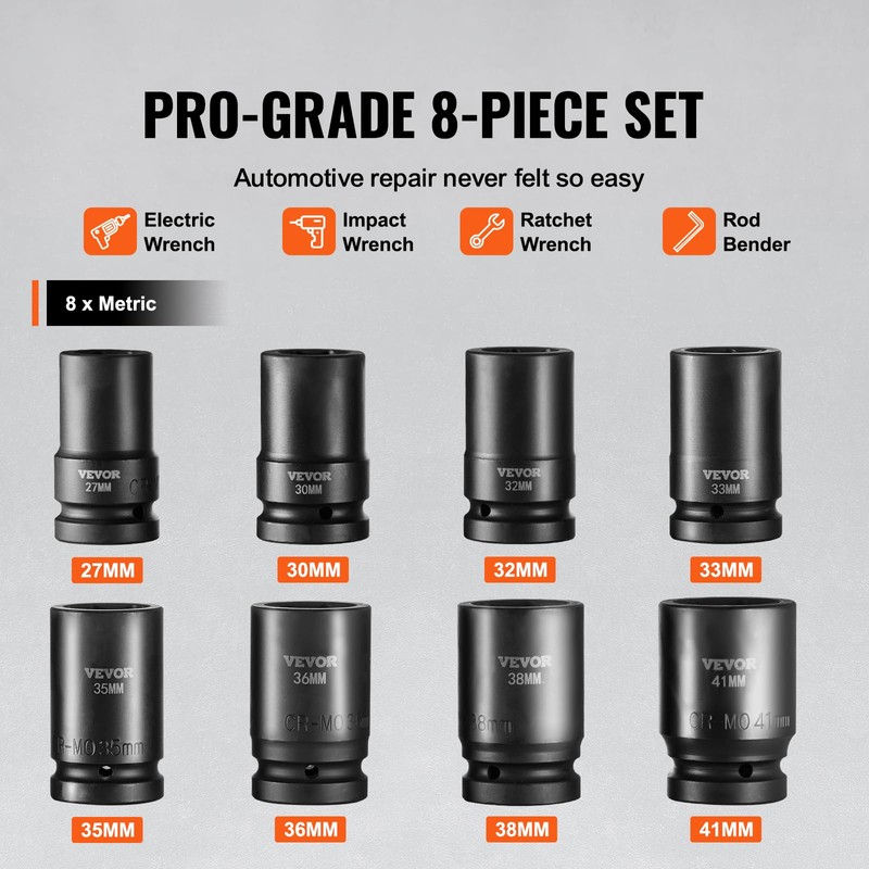 VEVOR 1" Drive Impact Socket Set, 8 Piece Deep Socket
