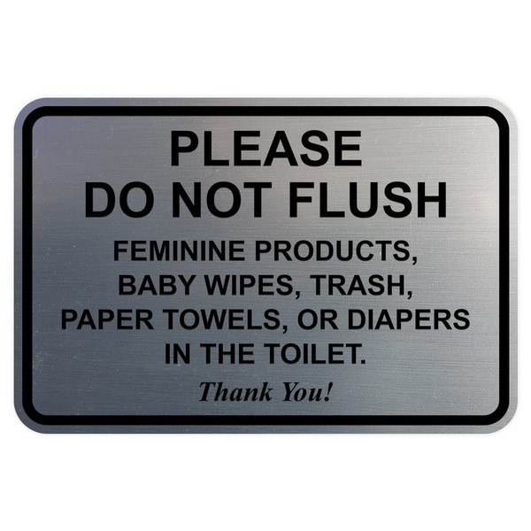All Quality Classic Framed Please Do Not Flush Thank You Bathroom Etiquette Sign - Laser-Engraved Lettering | Durable ABS Plastic | Vibrant Colors - 4" x 6" (Brushed Silver) 1 Pack