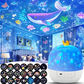 21 Sets of Films, Projector Night Light for Kids Bedroom, Ceiling, Kids Night Light Projector, Star Galaxy Projector with 360° Rotation for Baby Toddler Girls, Birthday, Christmas, Nursery, Room Decor