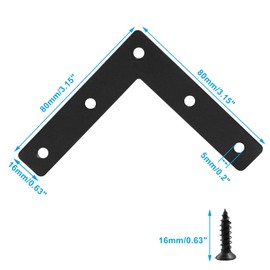 Bonsicoky 12 Pack T Shape Flat Bracket, 3.15" x 3.15" Stainless Steel Flat Corner Brackets, Corner Braces, Joining Plate, Repair Plate for Wood Furniture, Cabinet, Windows, Desks - Black