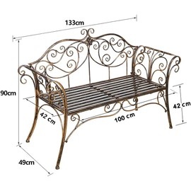 HLC Garden Bench Metal Outdoor Benchs for Front Porch Patio Park Yard 2 Seats Bench with Backrest and Armrests (Antique Bronze)