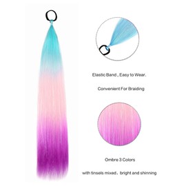 Rainbow Ponytail Extensions With Hair Tie 2 Packs 40g/Pack Coloured Hair Extensions for Braiding 18 inch Colorful Ombre Mermaid Pony Tail Synthetic Hair Extensions for Girl Women SS32