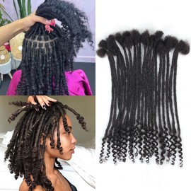 Pouweney 30 Strands Loc Extensions Human Hair Curly Ends, 12 inch Human Hair Loc Extensions