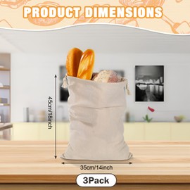 Pcmursal 3 Pieces Linen Bread Bags for Homemade Bread, 18 ×14 Inches Reusable Sourdough Bread Bag for Bakery & Baguette