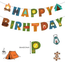 Elaliyi Camping Happy Birthday Banner Camping Birthday Decorations Camping Theme Happy Birthday Banner for Outdoor Yard Campsite Decor