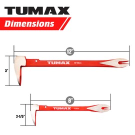 TUMAX 2-Piece Nail Puller Set, 12” Pry Bar, 8” Mini Crowbar with Cats Paw Nail Remover, High Carbon Steel Crowbar Tool for Home Remolding & Woodworking