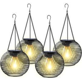KagoLing 4PCS Solar LED Lantern Light Outdoor Garden Patio Path Hanging Decor Lamp Retro