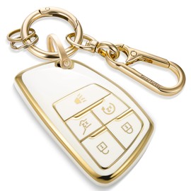 Coverforkey for Buick Key Fob Cover with Upgraded Anti loss Durable Metal Keychain, Fashionable Soft Case for Envision Avenir Denali Sierra Tahoe Yukon Silverado 1500HD (Gold, B1)
