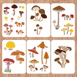 INFUNLY 6pcs Mushroom Wall Stencils for Painting 11.7x8.3 Tile Stencil Set Reusable Plastic Wall Stencils Template for Painting on Wood Wall Furniture Floor Tiles Fabric DIY Home Decor