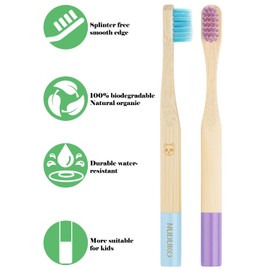 NUDUKO Kids Toothbrush Bamboo Toothbrushes 6 Pack - Organic Tooth Brush Wooden Baby Toddler Toothbrush, Eco-Friendly Natural Biodegradable Soft Bristle Toothbrush for Children, Round Handle