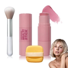 Cream Blush Stick with Brush and Makeup Sponge,Waterproof Multi Cream Makeup Stick,Lightweight,Long-lasting,2 in 1 Multi Blush for Cheeks & Lip Tint & Eyeshadow S