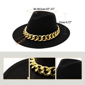 Tisancy Women's Fedora Hat and Metal Chain Crossbody Handbag Set,Black