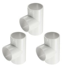 sourcing map 3pcs 2 1/2 Inch Tee 3 Way PVC Pipe Fittings Connector, Furniture Build Grade Corner Fitting Elbow Fittings for DIY Shelf Garden Support Structure Tent Connection, White