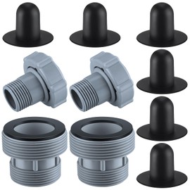 DoubleFill 2 Pcs Swimming Pool Drain Fitting Connects, 1.5-inch ID, 1.0-inch OD, with 2 Pcs Pool Hose Adapter 1 1/4 to 1 1/2 Inch and 6 Pcs Swimming Pool Filter Pump Strainer Hole Plug