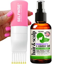 Organic Rosemary Oil For Hair Growth + Applicator with Castor, Argan, Coconut, Almond, Jojoba, Avocado, Vitamin E & Peppermint for Hair & Scalp Treatment, All Hair Types, Men & Women 2oz