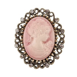 Brooch Pin Cameo Pink Bronze Steel, Resin