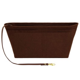 Fovasen Felt Handbag Organiser Insert, Bag Organiser Insert with Handles Keychain, Pocket Purse Cosmetic Storage Bag for Women,Dark brown-XLarge