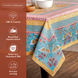 Maison d' Hermine Table Cloth Rectangle Table 100% Cotton 54 x 72 Inches Tablecloth Reusable Decorative Everyday Use for Dining Room, Farmhouse, Home, Party, Festive & Wedding Spring Summer - Marquise