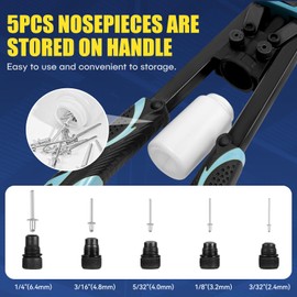 Meiwaltee 13" Rivet Gun, 1/4 Pop Rivet Gun with 100 Pcs Rivets, Manual Hand Heavy Duty Riveter with 5 Nosepieces for Plastic Metal,Aluminum, Plastic, Tube Stock,Gutter & Automotive.