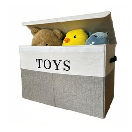 KINTNER DESIGNS Large Toy Box, Collapsible Organizer Bin with Lid, Stylish Gray Chest for Kids, Nursery, Playroom, Bedroom. Strong Durable Design