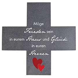 Fritz Cox® Stone Cross House Blessing Anthracite in Cross Shape 'May Peace Be Peace in Your House and Happiness in Your Hearts' 15 x 15 cm