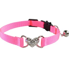 Heart Bling Cat Collar with Safety Belt and Bell Adjustable 7.5-12.5 inches for Kitten Cats,Breakaway Kitten Collar,Pet Supplies Accessories (Pink)
