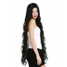 WIG ME UP - VK-40-1B Women's Wig Extremely Long Rapunzel Light Curly Wavy Middle Parting Black