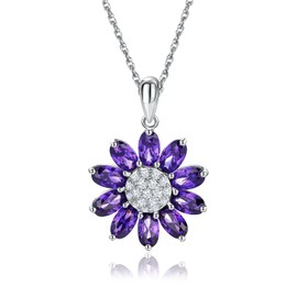 RANDES Amethyst Sunflower Necklaces for Women 925 Sterling Silver Created Purple Crystal Pendant Cubic Zirconia Sunshine Flowers Necklace
