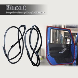 FZJDSD 1 Pair Front Full Door Felt Gasket Trim Seal Weatherstrip Compatible with Jeep Wrangler 2007-2018 Replace 55395274AW 55395275AW Driver&Passenger Front Full Door Weatherstrip Rubber Seal Strip