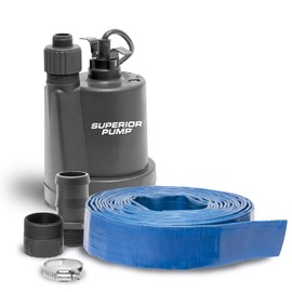 Superior Pump 91023 Thermoplastic Utility Pump Kit with 10-Foot Cord, plus 1-1/2-Inch by 25-foot Lay-Flat Discharge Hose, 1/5 HP