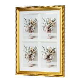 Wontree 5x7 Collage Picture Frame Ornate in Gold with Rope Trim, Solid Wood with Real Glass, Fits Four Openings 5x7 Photos or Use as One 12x16 Picture, Vertical and Horizontal for Wall Gallery