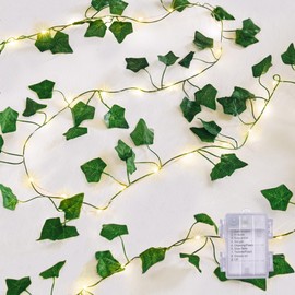 JOHUNT 2 Pack Vines with Lights String Lights 8 Light Modes Artificial Ivy Fake Vines with Fairy Lights Each 6.5Ft 20 LED Green Maple Leaves Vines for Bedroom Room Decor Warm White(FY2)