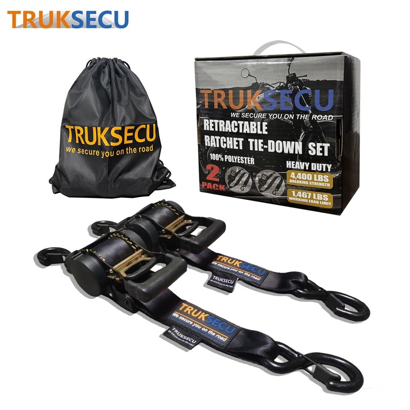 TRUKSECU Retractable Ratchet Straps, 2 Inch x 10 Feet, 4400