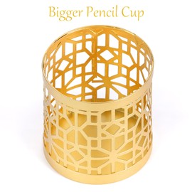 Wenbery 4" x 4" x 4" Gold Pen Holder, Metal Gold Pencil Holder for Desk