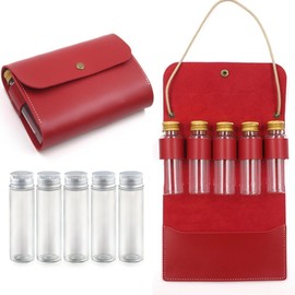 BY-J Camping Spice Kit with 5 Jars, Foldable Leather Spice Holder Seasoning Storage Bag, Condiment Container Set for Outdoor Picnic BBQ, Waterproof Travel Seasoning Container, Red