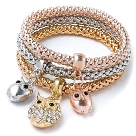 12PCS Gold/Silver/Rose Gold Corn Chain Bracelet Crystal Multilayer Butterfly Heart circle Life tree locket Charming Stretch Bracelet for Women SZ06 (Style B)
