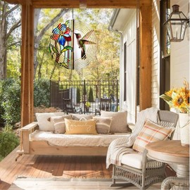 Keely's Korner Inc. Hummingbird Wind Spinner Metal Outdoor Hanging Garden Gift Stained Glass Image