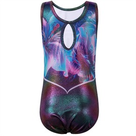 HUAANIUE Girls' Children's Leotard Set Jersey + Shorts + Hair Accessories Sleeveless Dance Suit 3-14 Years, KHB373-Blue Purple