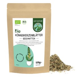 Königskerze Blätter BIO 125g von Alpi Nature, Mullein, bio Königskerze Pflanze getrocknet und geschnitten, Tee lose, Königskerzenblätter zur Zubereitung von Königskerze Tee und Kräutertee